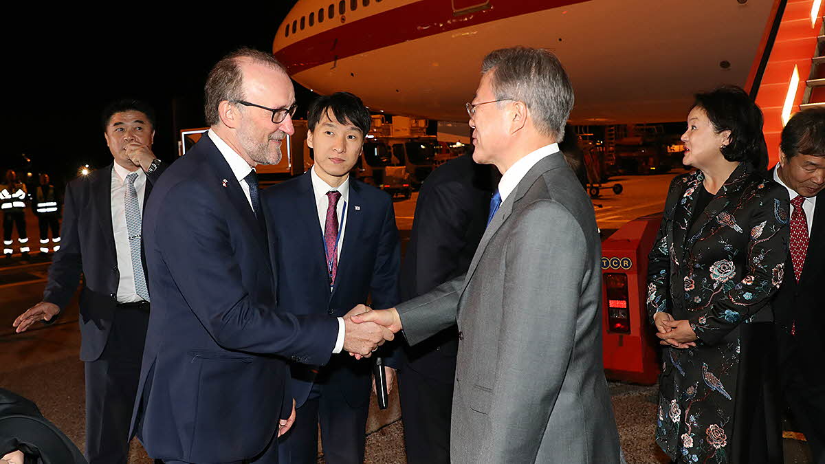 Attending the arrival ceremony at Copenhagen Airport in Denmark