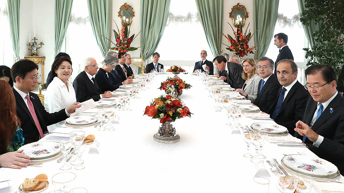 Attending the official luncheon hosted by Italian President Sergio Mattarella