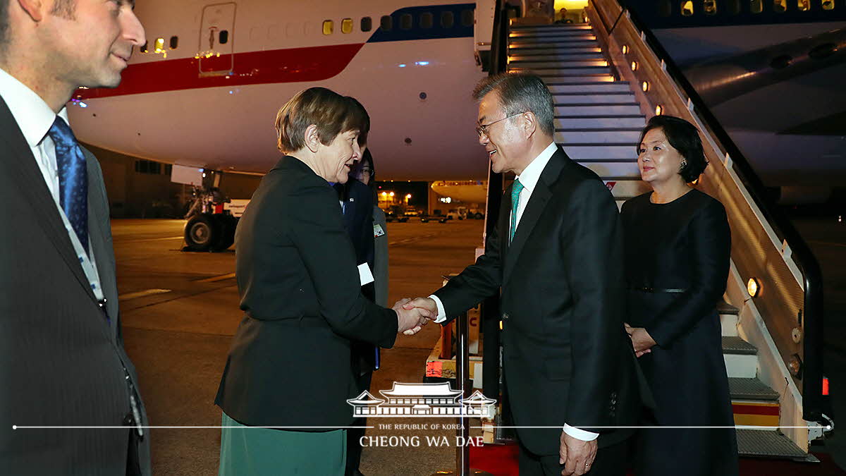 Arrival at Melsbroek Air Base in Brussels, Belgium