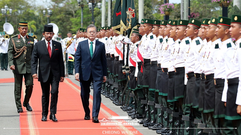 Attending the official welcoming ceremony in Brunei