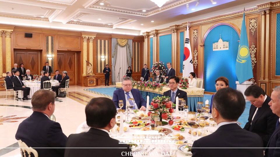 Attending a state dinner hosted by Kazakh President Kassym-Jomart Tokayev at the Ak Orda Presidential Palace in Nur-Sultan