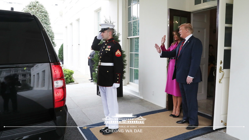 Being seen off by President Donald Trump and First Lady Melania Trump