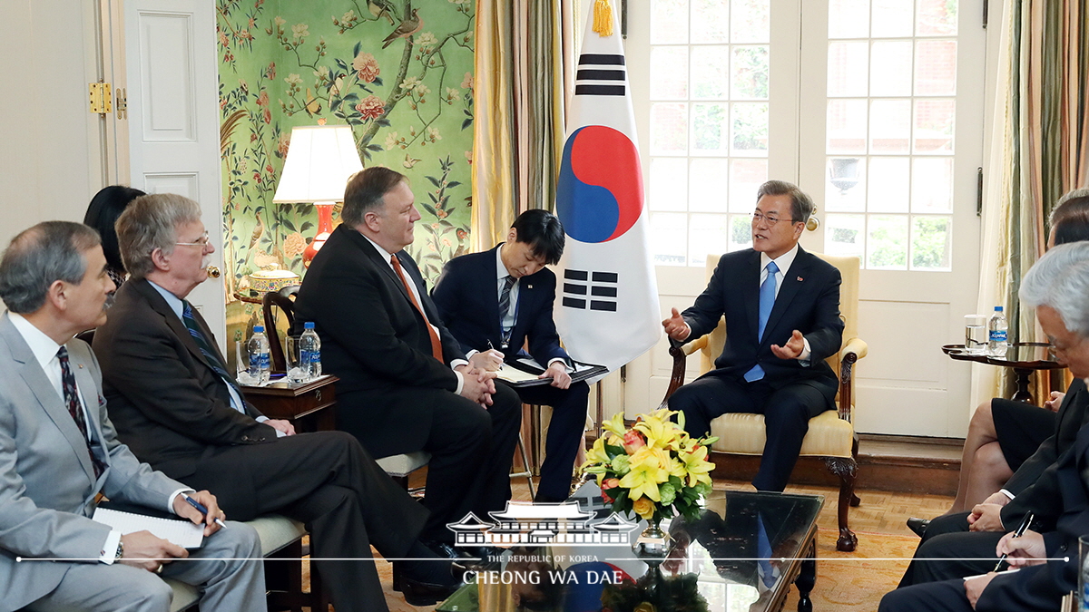 Meeting with U.S. Secretary of State Mike Pompeo, White House National Security Advisor John Bolton and other key officials in Washington, D.C.