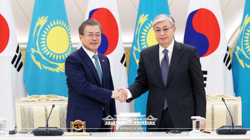 Korea- Kazakhstan MOU signing ceremony and joint press conference at the Ak Orda Presidential Palace in Nur-Sultan