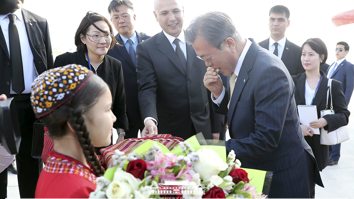 Arriving at Ashgabat International Airport in Turkmenistan for a state visit