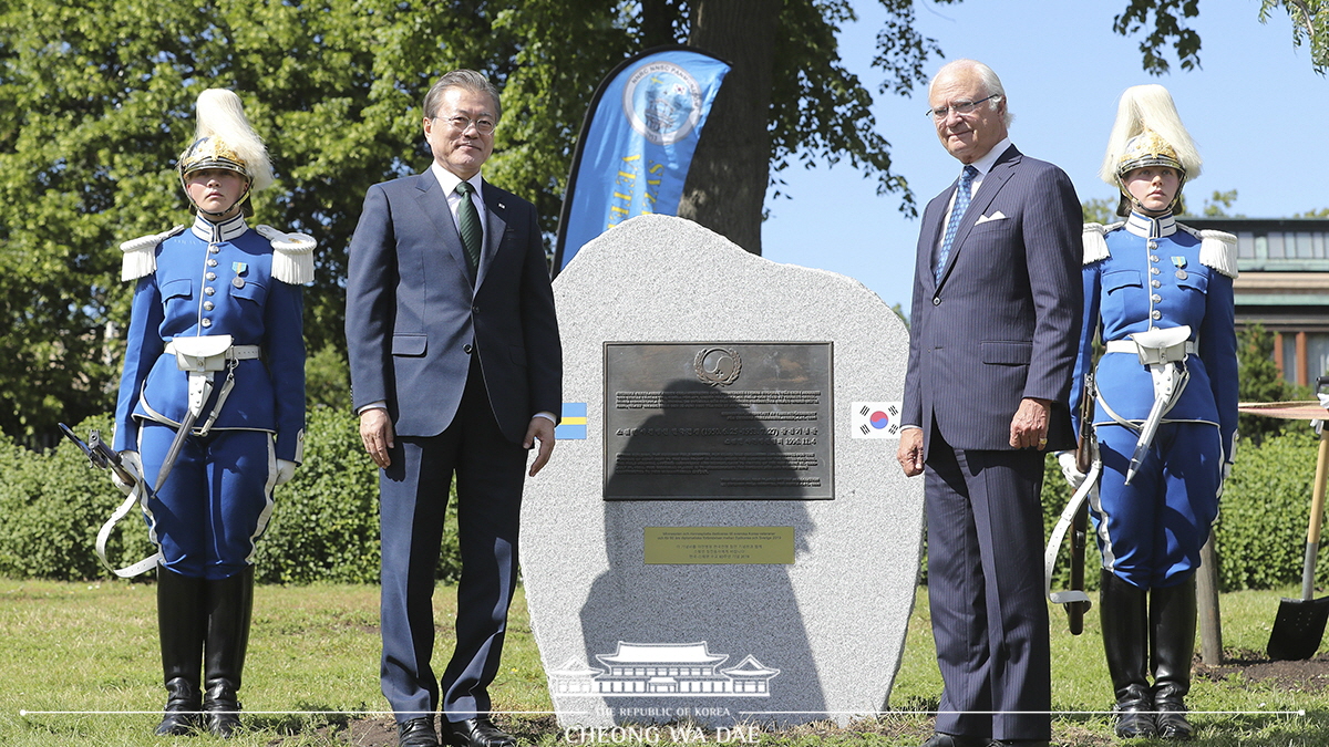 Attending the unveiling of a Korean War memorial at the Royal Djurgarden in Stockholm, Sweden