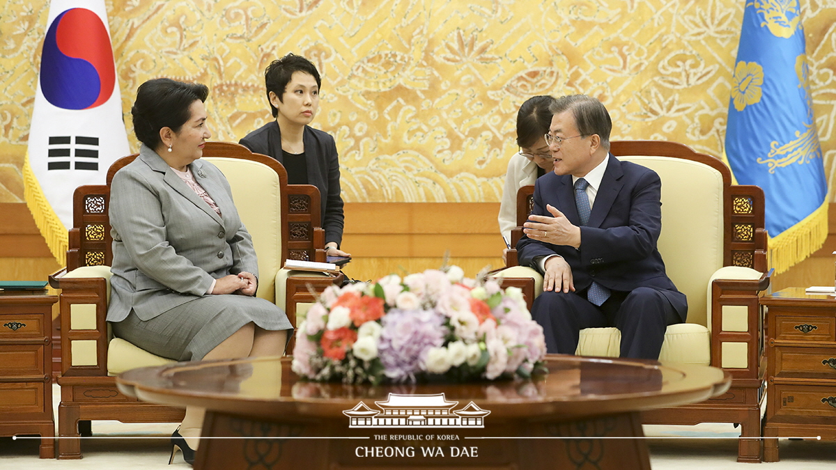 Meeting with Chairperson of the Senate of Uzbekistan Tanzila Norbaeva at Cheong Wa Dae