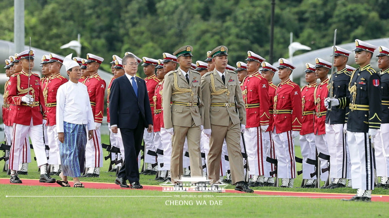 Attending the official welcoming ceremony at the Presidential Palace in Nay Pyi Taw, Myanmar