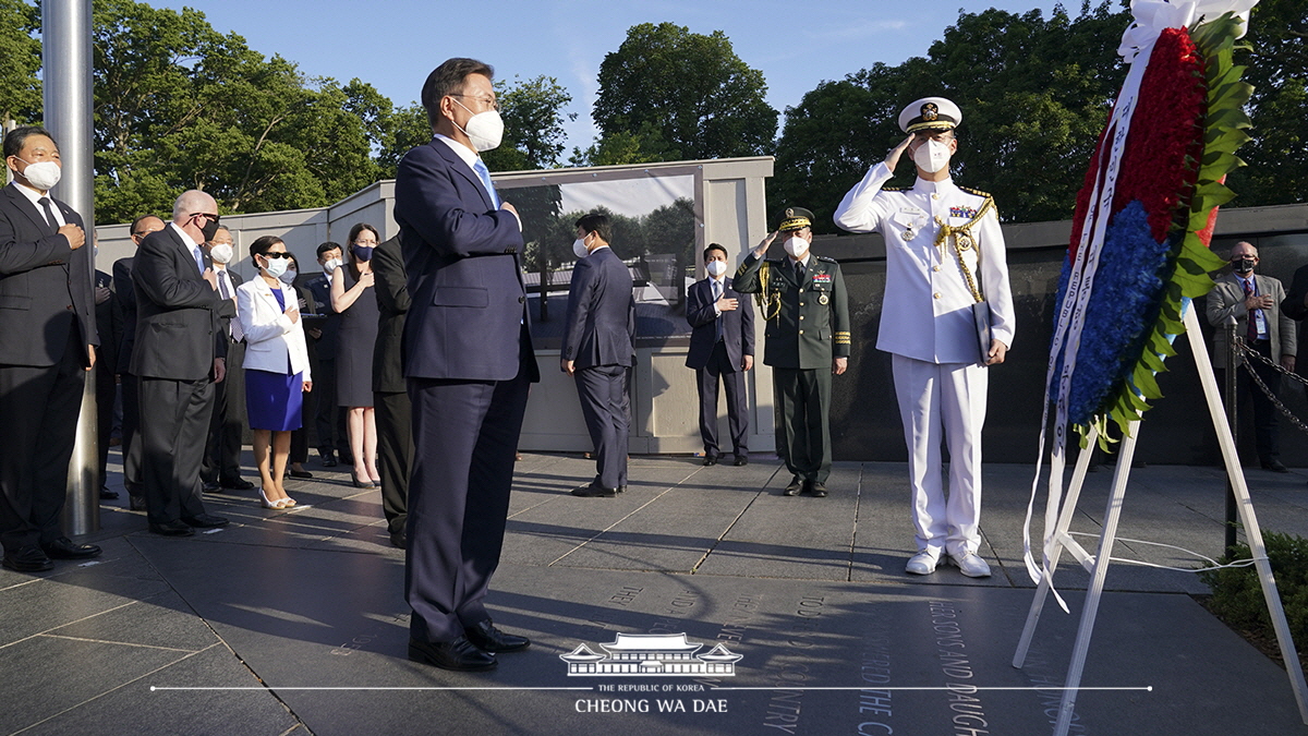 Attending the groundbreaking ceremony for the Korean War Veterans Memorial Wall of Remembrance in Washington, D.C.