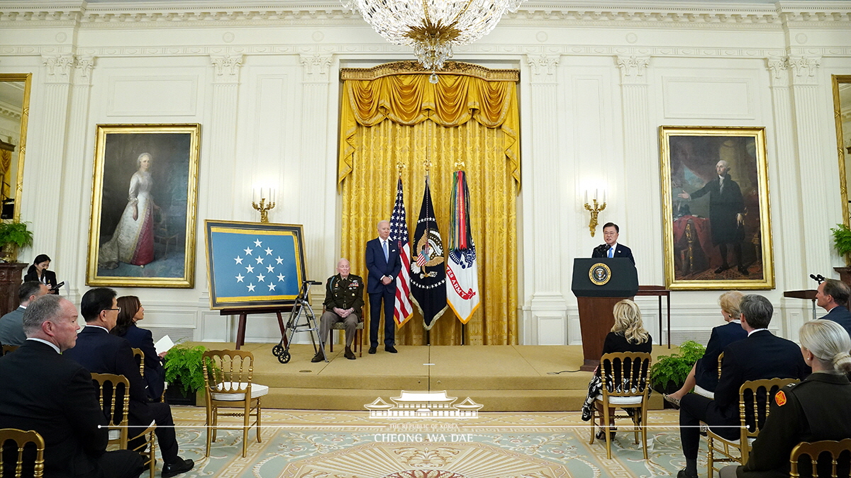 Attending the ceremony to present the U.S. Medal of Honor to an American Korean War veteran at the White House