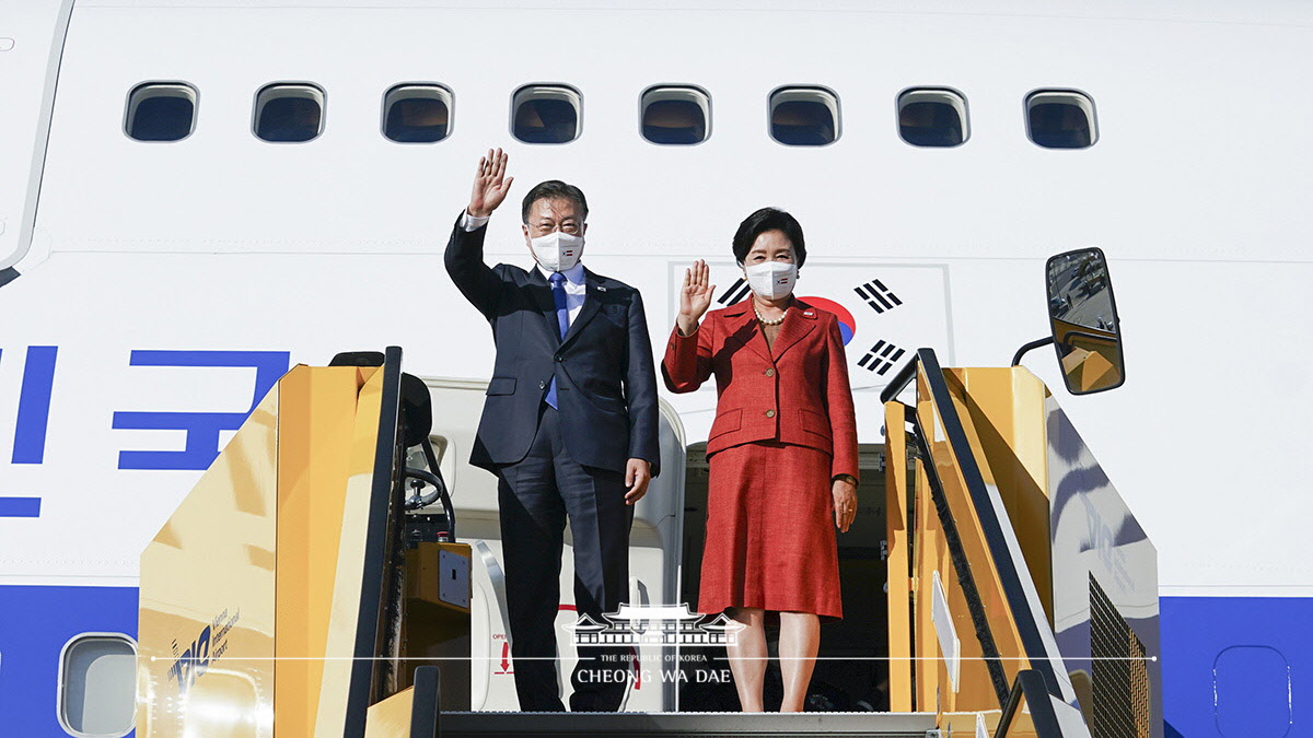 Arriving at Vienna International Airport for a state visit to Austria