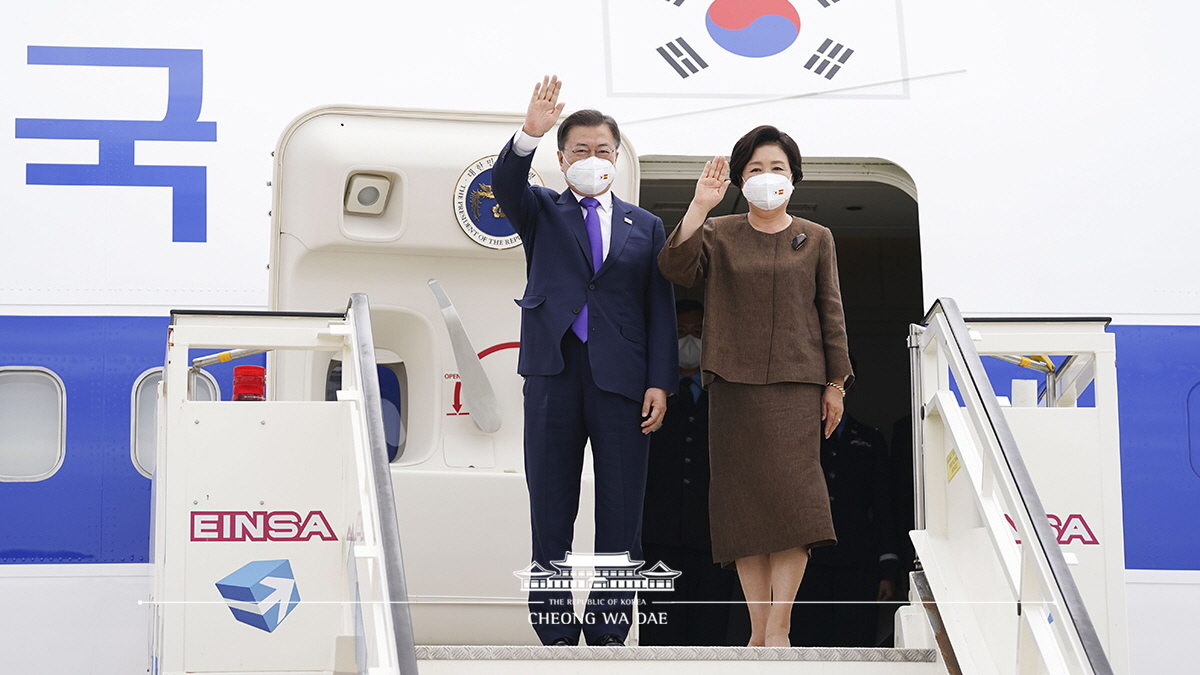 Arriving at Madrid-Barajas Airport for a state visit to Spain