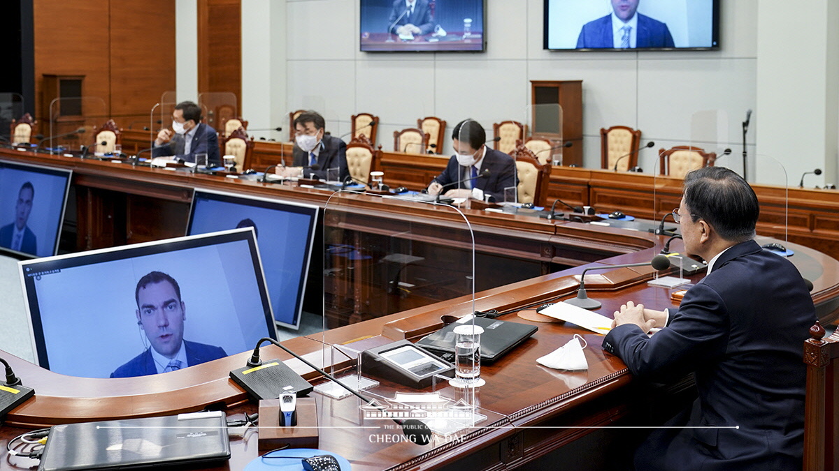 Interview with Time magazine via video conferencing from Cheong Wa Dae