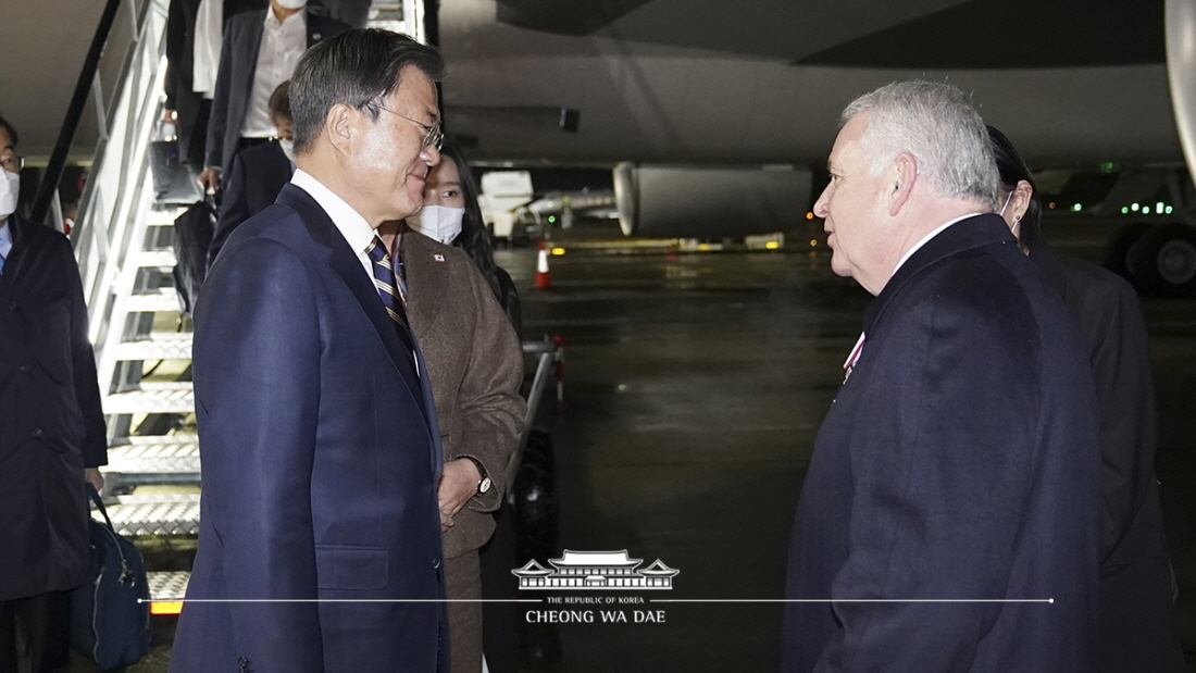 Arriving at Glasgow Airport in Scotland to attend the 26th U.N. Climate Change Conference of the Parties (COP26)