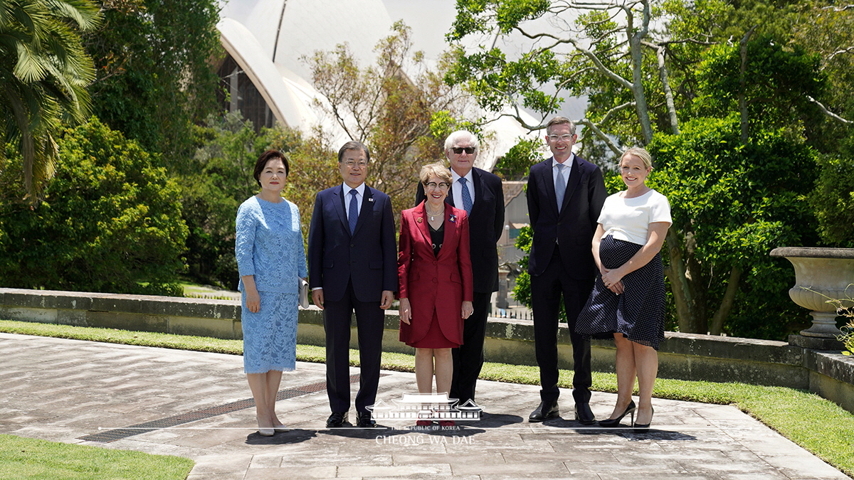 Attending a luncheon hosted by Margaret Beazley, Governor of New South Wales, and her husband Dennis Wilson at their official residence in Sydney, Australia