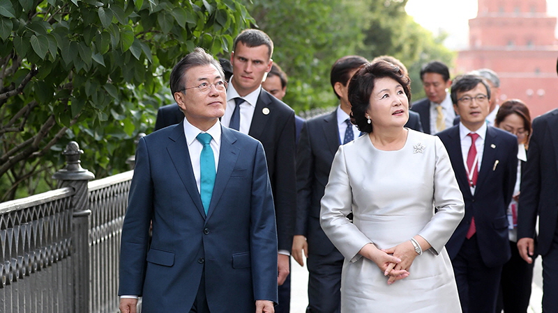 Taking a stroll after an official dinner