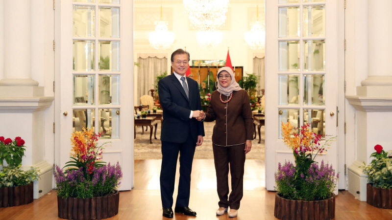 Meeting with President of Singapore Halimah Yacob at the Istana, the official residence and office of the President of Singapore