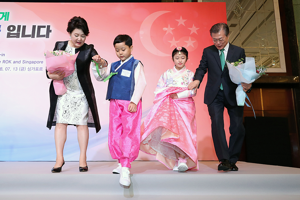 Attending a luncheon with members of the local Korean community in Singapore 