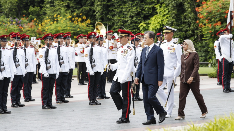 Attending the official welcoming ceremony at the Istana, the official residence and office of the President of Singapore