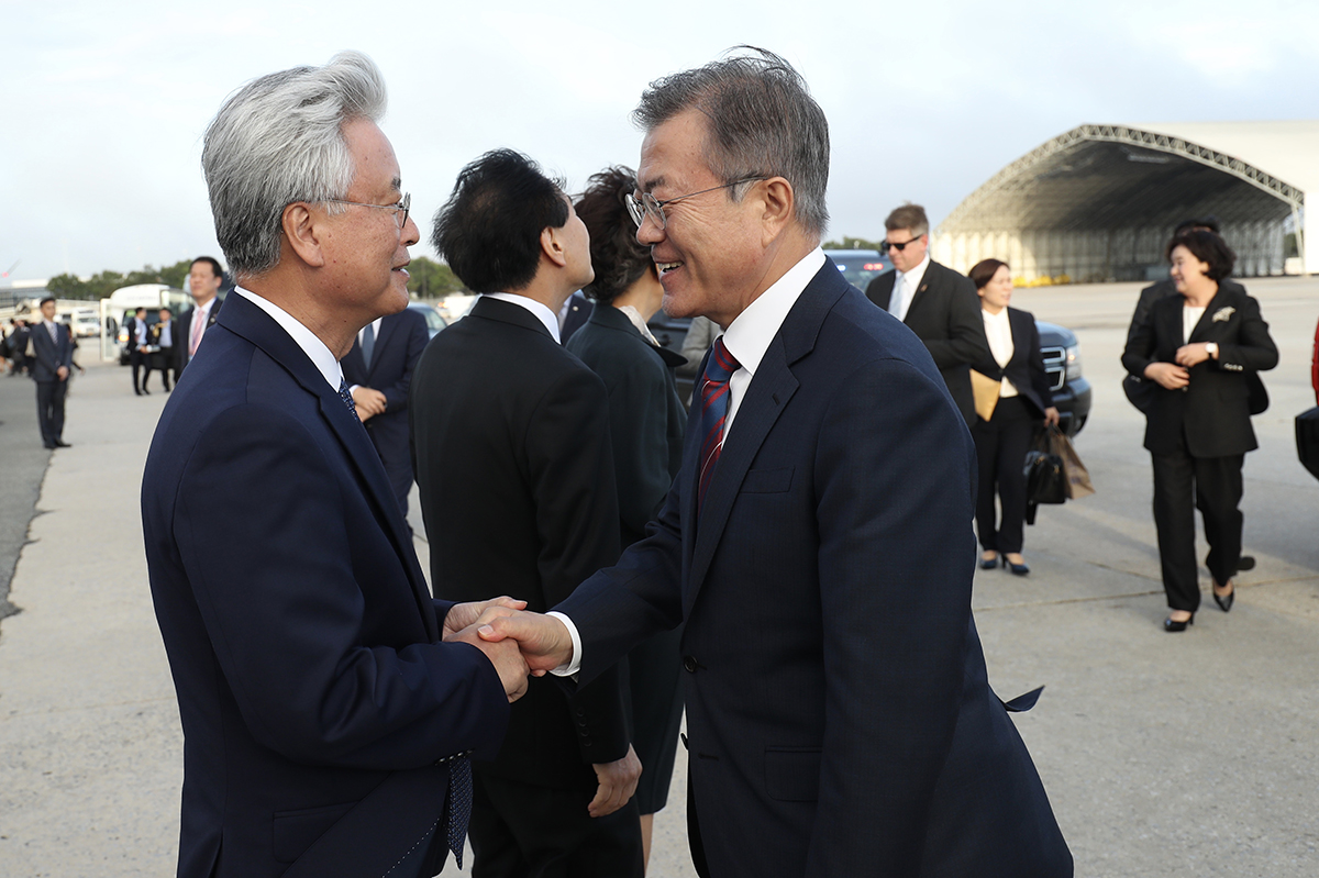 Attending the departure ceremony at John F. Kennedy International Airport in New York 