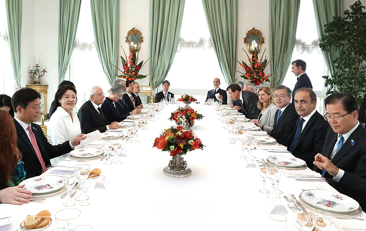 Attending the official luncheon hosted by Italian President Sergio Mattarella 