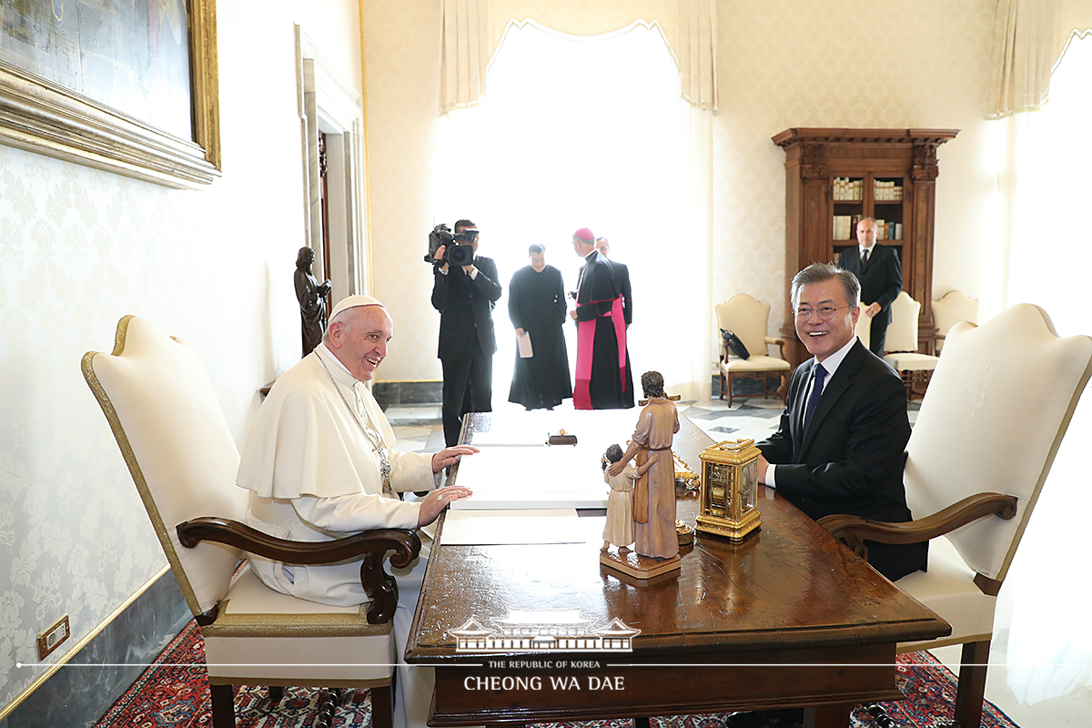 Having a private audience with Pope Francis at the Vatican 