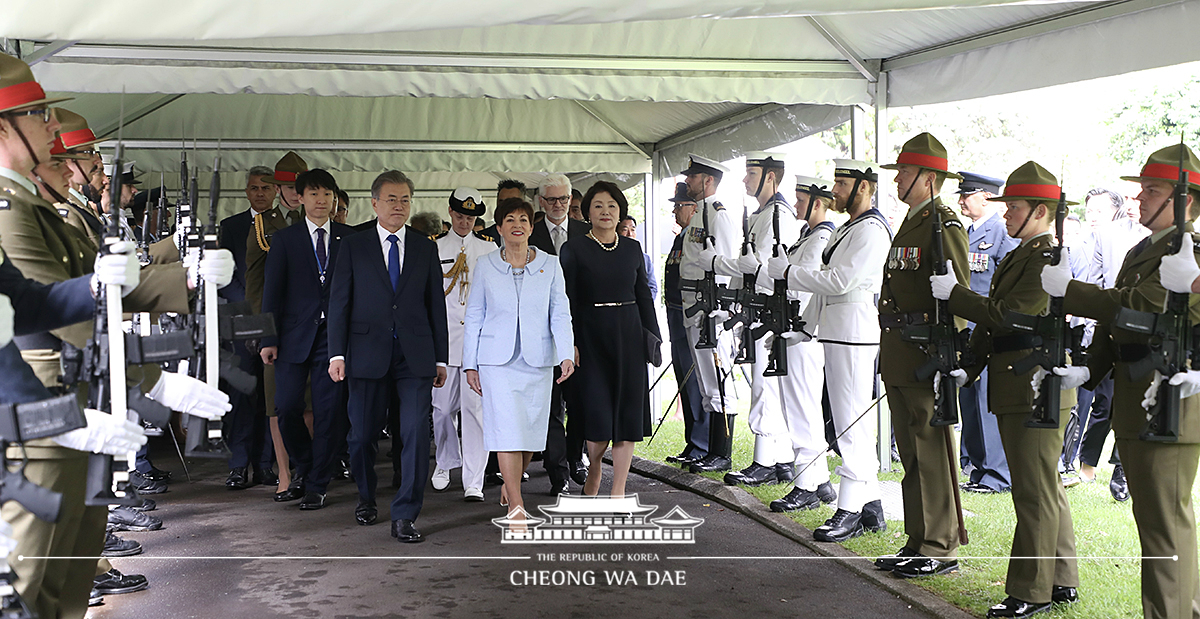 Attending the official welcoming ceremony on a state visit to New Zealand 