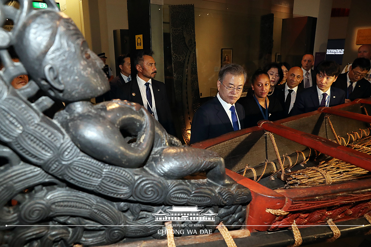 Looking around the Maori galleries in the Auckland War Memorial Museum in New Zealand 