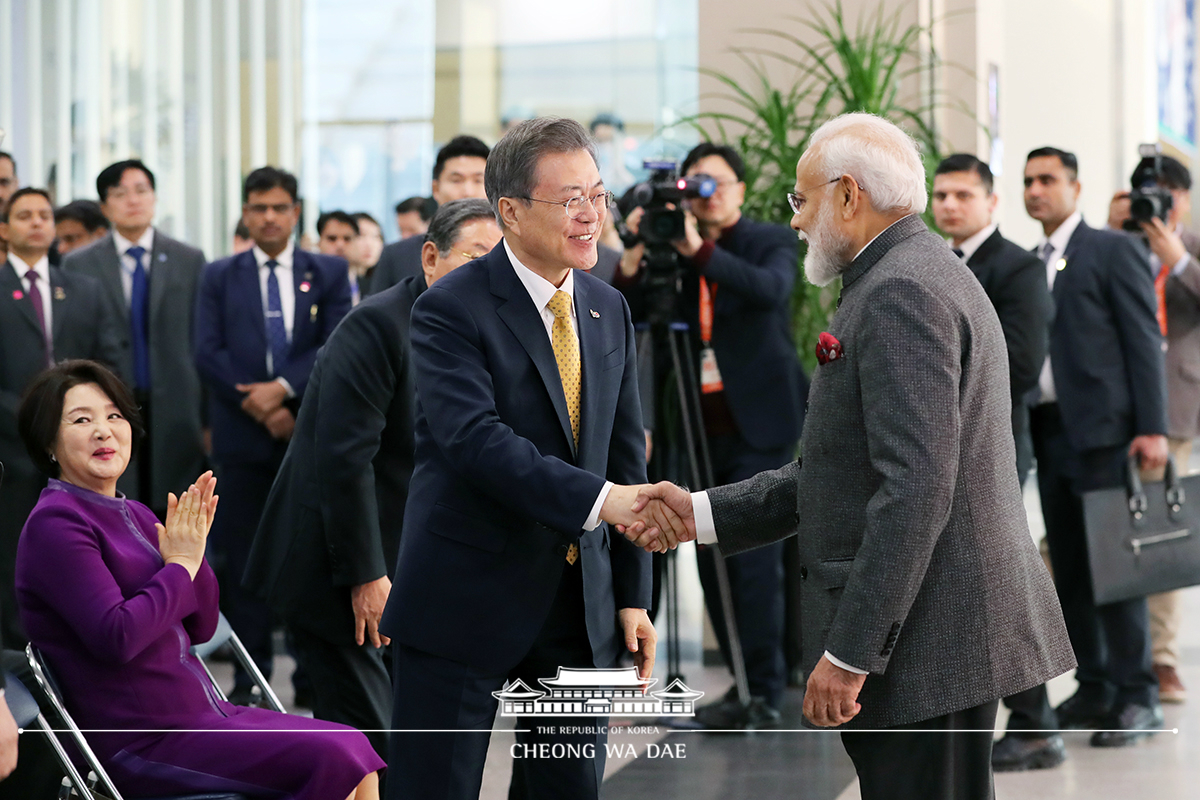 Attending a ceremony to unveil a bust of Mahatma Gandhi at Yonsei University in Seoul 