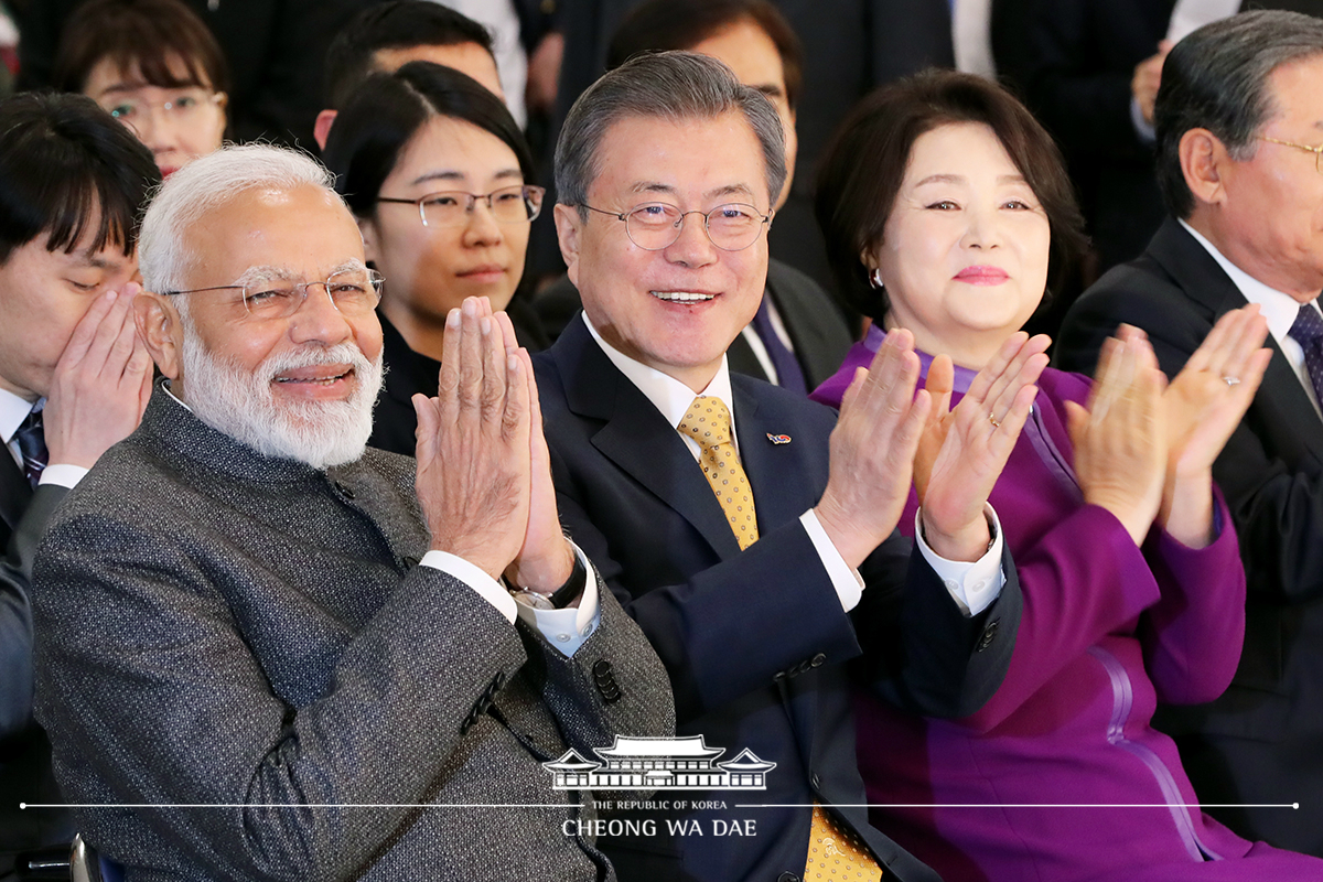 Attending a ceremony to unveil a bust of Mahatma Gandhi at Yonsei University in Seoul 