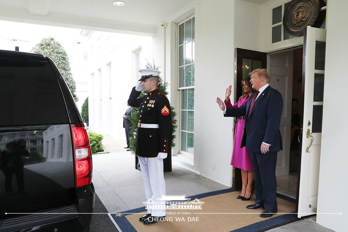 Being seen off by President Donald Trump and First Lady Melania Trump 