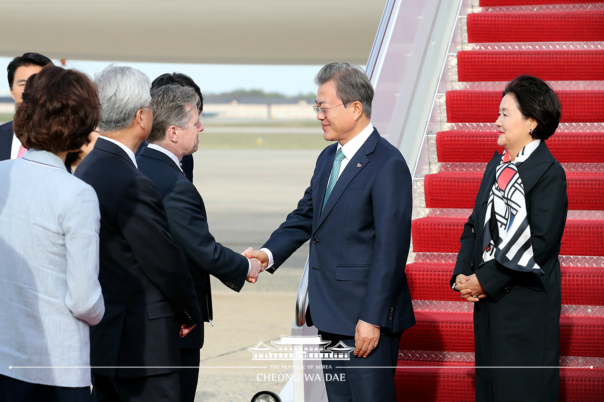 Arriving at Andrews Air Force Base outside of Washington, D.C., for a summit in the United States 