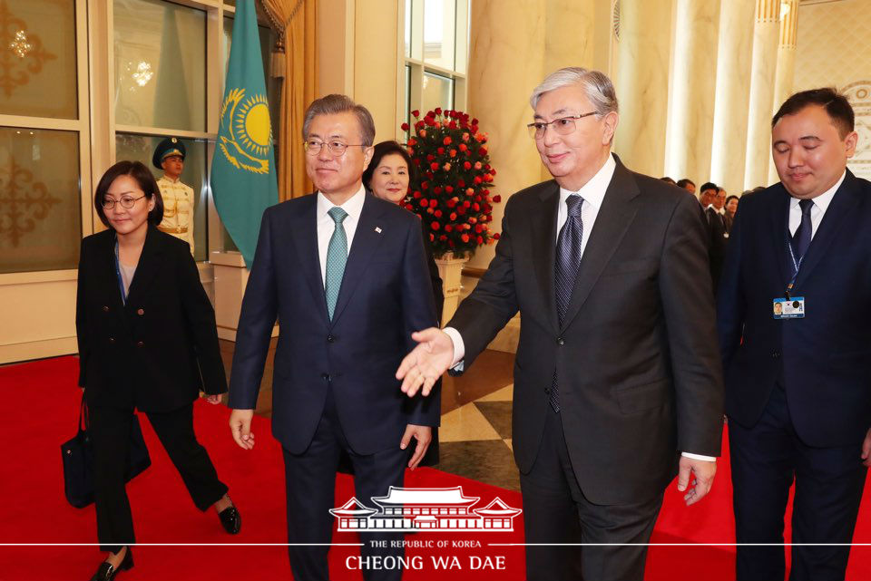 Attending the official welcoming ceremony at the Ak Orda Presidential Palace in Nur-Sultan 