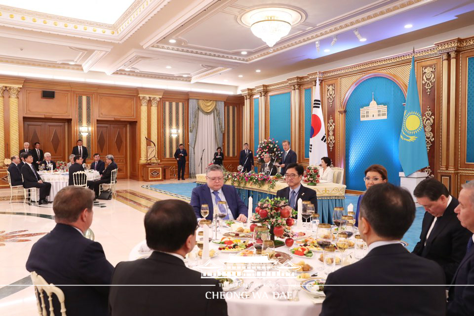 Attending a state dinner hosted by Kazakh President Kassym-Jomart Tokayev at the Ak Orda Presidential Palace in Nur-Sultan 