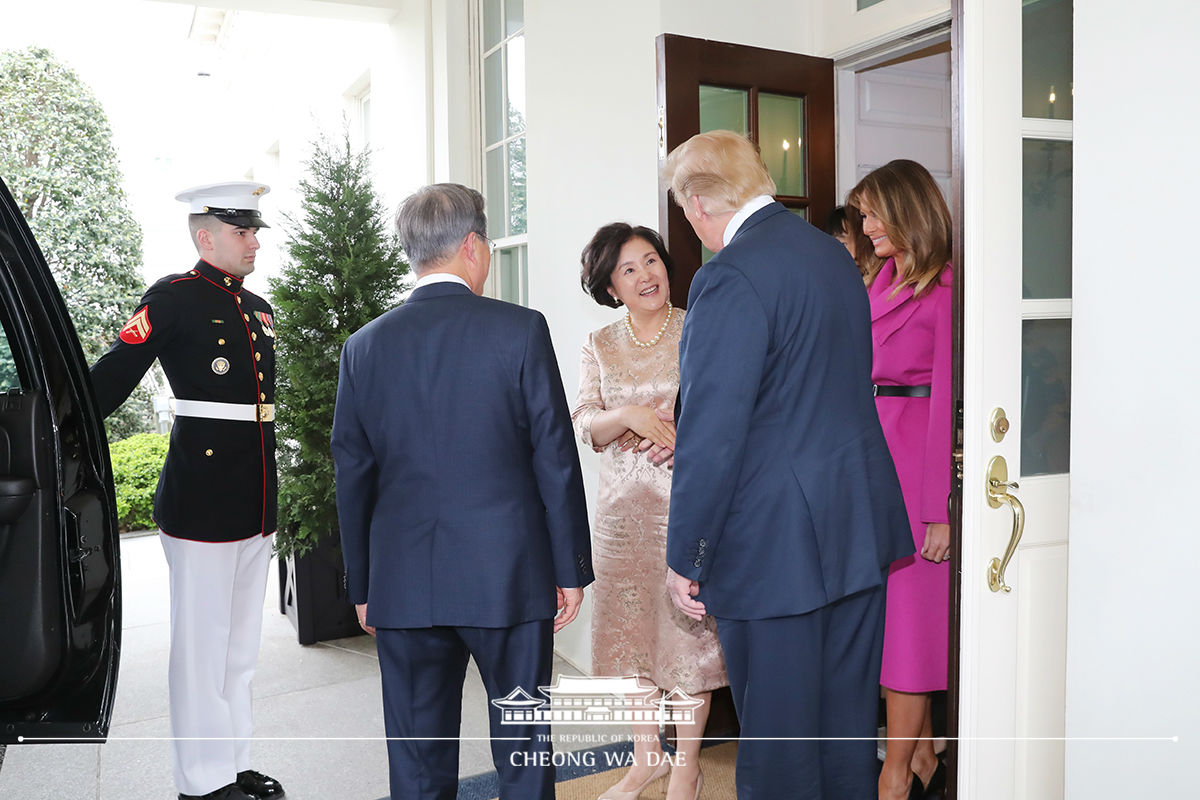 Being seen off by President Donald Trump and First Lady Melania Trump 