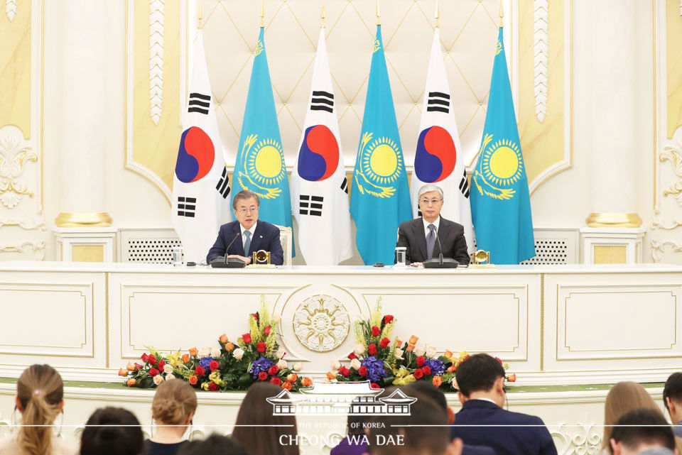 Korea- Kazakhstan MOU signing ceremony and joint press conference at the Ak Orda Presidential Palace in Nur-Sultan