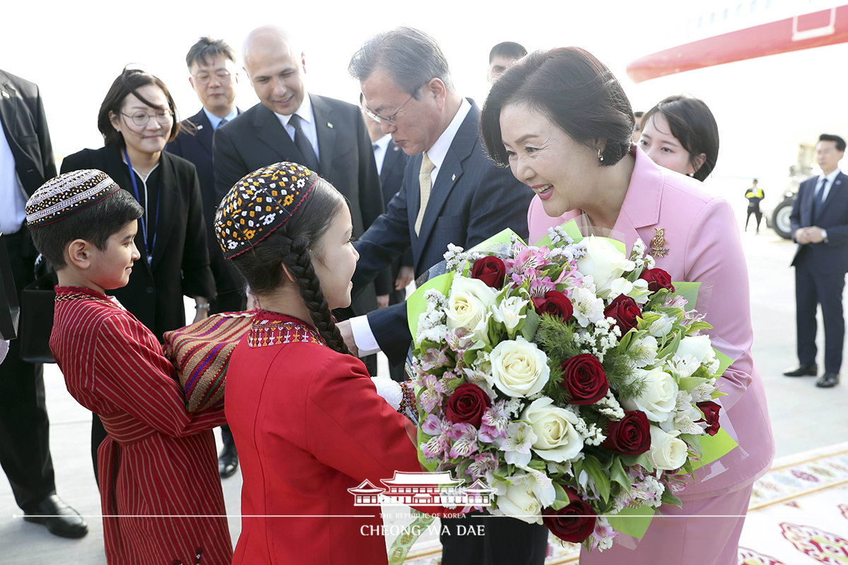 Arriving at Ashgabat International Airport in Turkmenistan for a state visit 