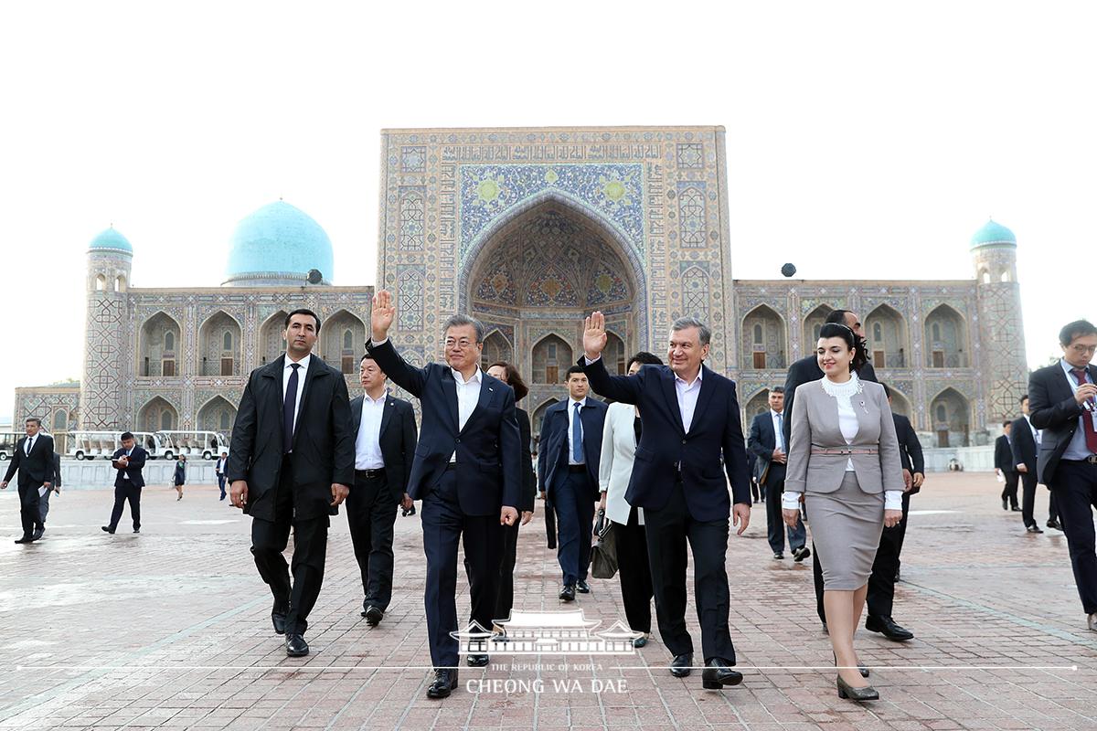 Visiting cultural heritage sites in Samarkand, Uzbekistan