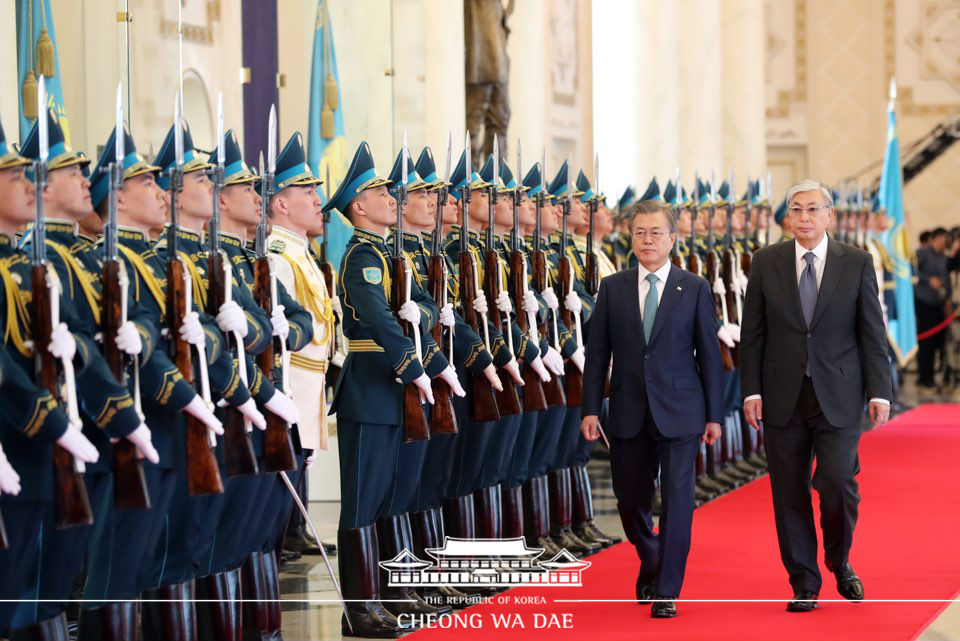 Attending the official welcoming ceremony at the Ak Orda Presidential Palace in Nur-Sultan 