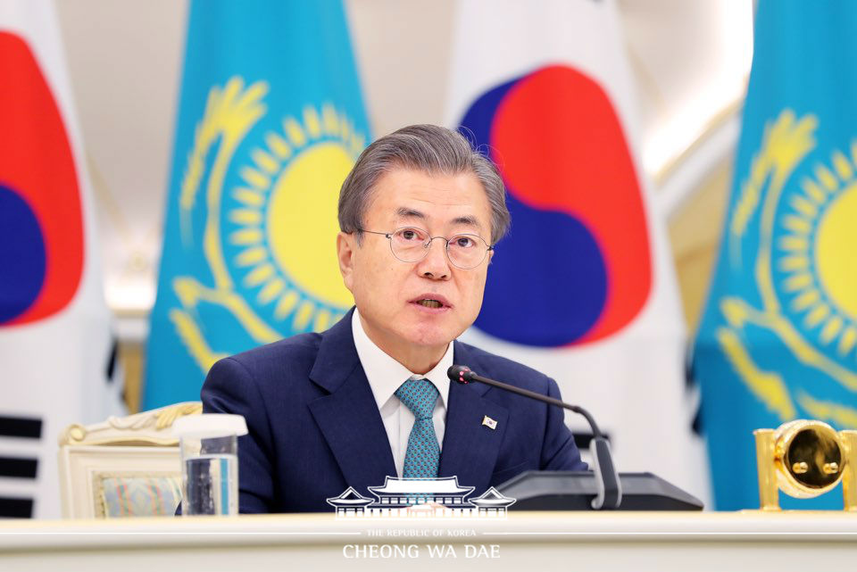 Korea- Kazakhstan MOU signing ceremony and joint press conference at the Ak Orda Presidential Palace in Nur-Sultan