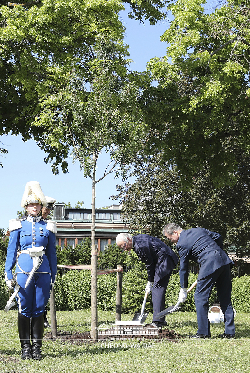 Attending the unveiling of a Korean War memorial at the Royal Djurgarden in Stockholm, Sweden 