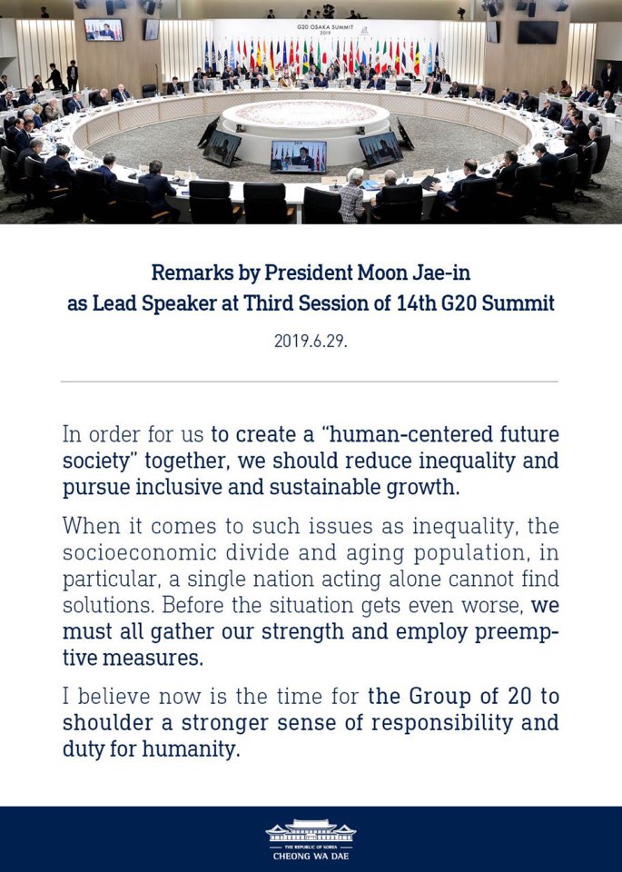 Remarks by President Moon Jae-in as Lead Speaker at Third Session of 14th G20 Summit