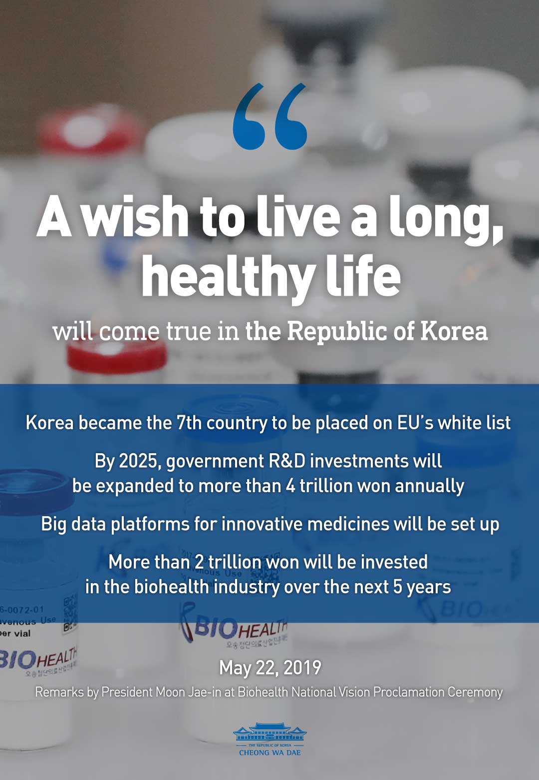 "A wish to live a long, healthy life will come true in the Republic of Korea" Remarks by President Moon Jae-in at Biohealth National Vision Proclamation Ceremony