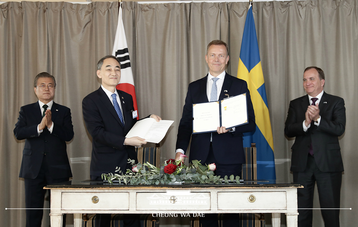 Attending a Korea-Sweden MOU signing ceremony at the Grand Hotel Saltsjöbaden near Stockholm