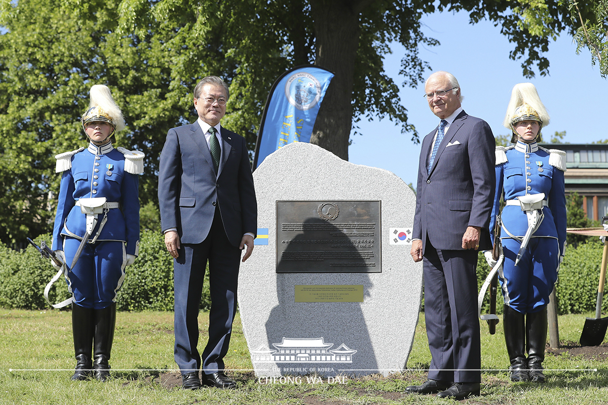 Attending the unveiling of a Korean War memorial at the Royal Djurgarden in Stockholm, Sweden 