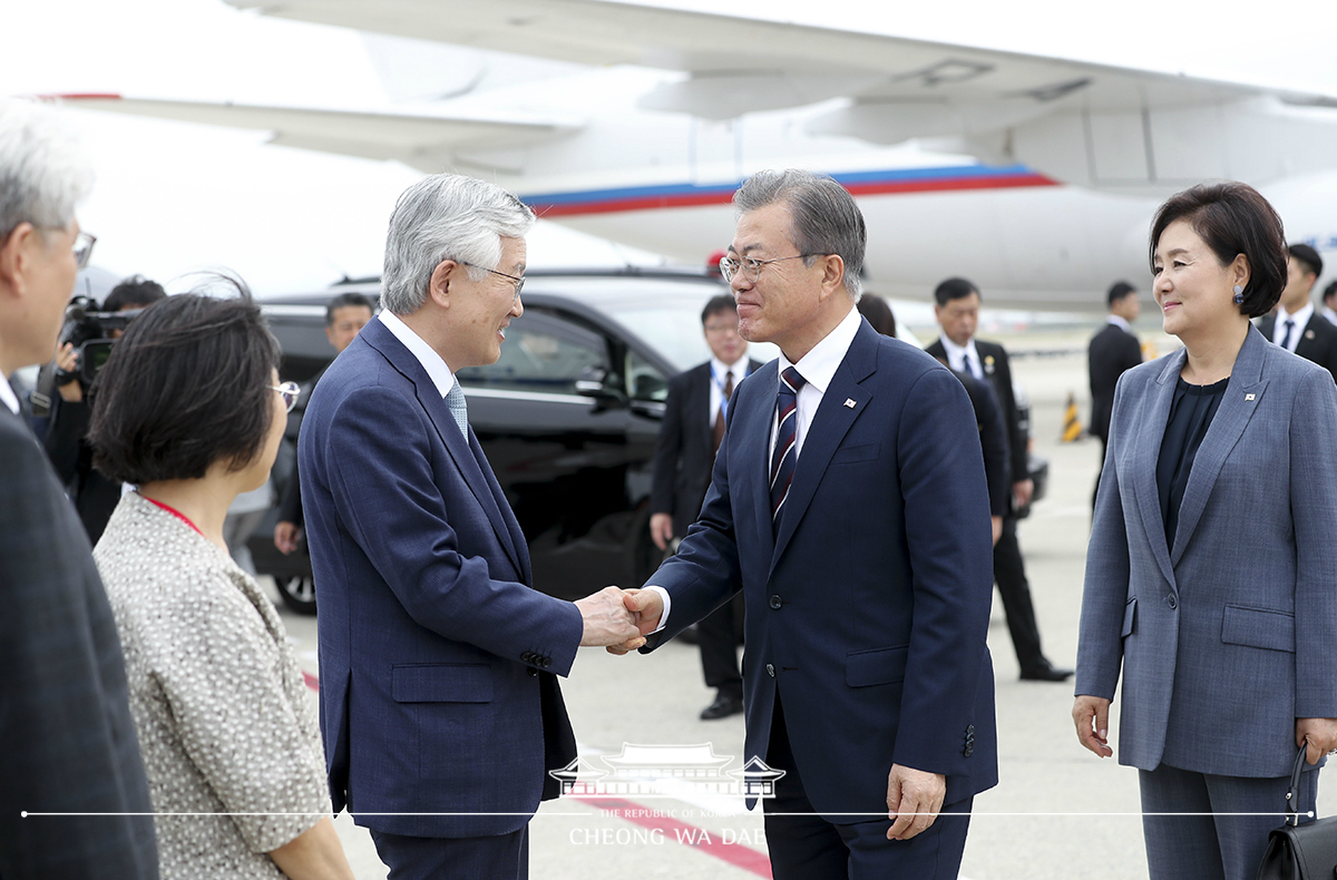 Departing from Kansai International Airport after attending the G20 Osaka Summit in Japan