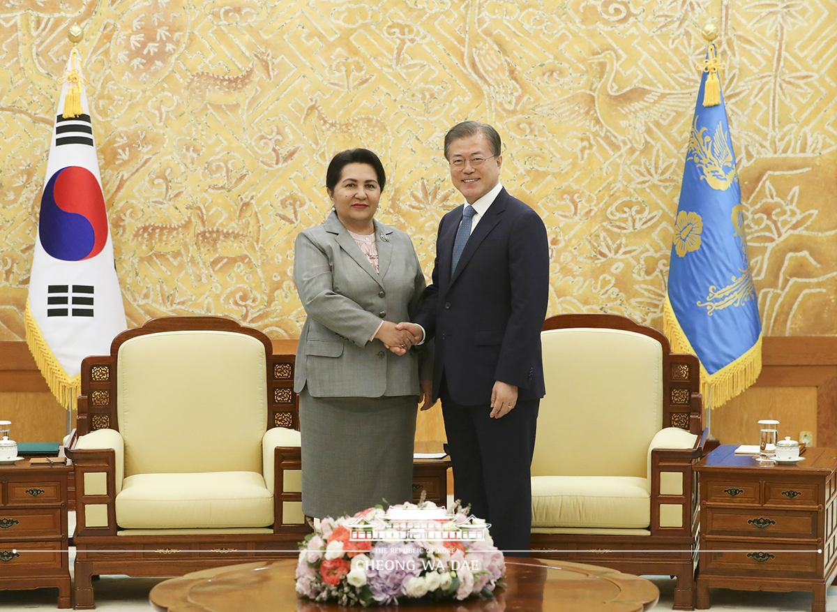 Meeting with Chairperson of the Senate of Uzbekistan Tanzila Norbaeva at Cheong Wa Dae