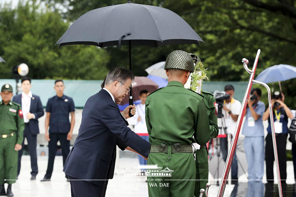 Paying tribute to the Martyrs’ Mausoleum and the Korean Martyrs Memorial in the Aung San National Cemetery in Yangon, Myanmar 