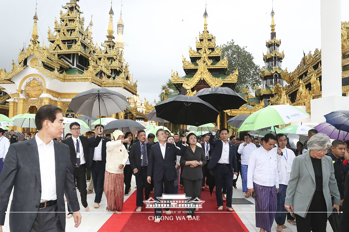 Visiting the Shwedagon Pagoda, a Buddhist landmark in Yangon, Myanmar 