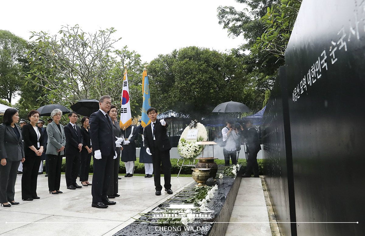 Paying tribute to the Martyrs’ Mausoleum and the Korean Martyrs Memorial in the Aung San National Cemetery in Yangon, Myanmar 